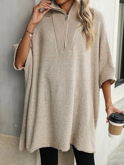 Olivia - Zip Collar Knit Sweater Poncho