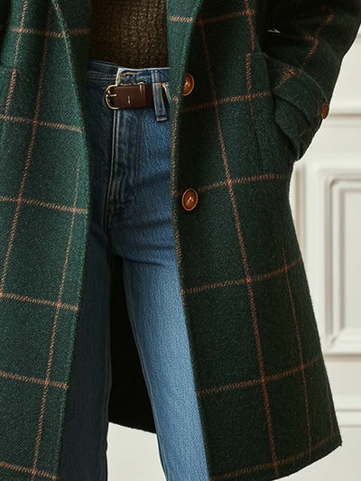 Retro Lapel Plaid Tweed Coat