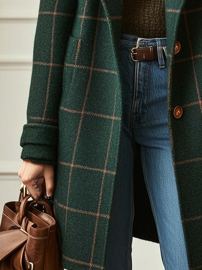 Retro Lapel Plaid Tweed Coat