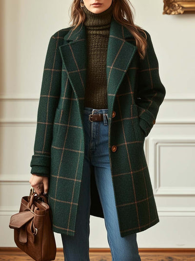 Retro Lapel Plaid Tweed Coat