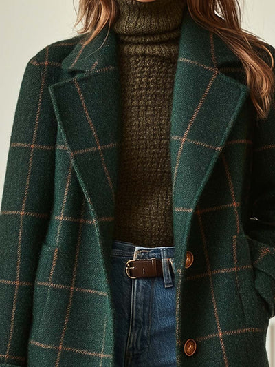 Retro Lapel Plaid Tweed Coat